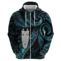New Zealand Aotearoa Zip Hoodie Maori Tane Te Waiora Paua Shell Glitter Turquoise