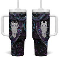 New Zealand Aotearoa Tumbler With Handle Maori Tane Te Waiora Paua Shell Glitter Purple LT05 One Size: 40 oz Purple - Polynesian Pride