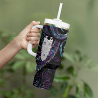 New Zealand Aotearoa Tumbler With Handle Maori Tane Te Waiora Paua Shell Glitter Purple LT05 - Polynesian Pride