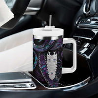 New Zealand Aotearoa Tumbler With Handle Maori Tane Te Waiora Paua Shell Glitter Purple LT05 - Polynesian Pride