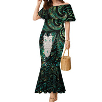 New Zealand Aotearoa Family Matching Mermaid Dress and Hawaiian Shirt Maori Tane Te Waiora Paua Shell Glitter Green LT05 Mom's Dress Green - Polynesian Pride