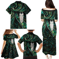 New Zealand Aotearoa Family Matching Puletasi and Hawaiian Shirt Maori Tane Te Waiora Paua Shell Glitter Green LT05 - Polynesian Pride