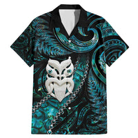 New Zealand Aotearoa Family Matching Mermaid Dress and Hawaiian Shirt Maori Wheku Paua Shell Glitter Turquoise LT05 Dad's Shirt - Short Sleeve Turquoise - Polynesian Pride