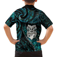 New Zealand Aotearoa Family Matching Short Sleeve Bodycon Dress and Hawaiian Shirt Maori Wheku Paua Shell Glitter Turquoise LT05 - Polynesian Pride