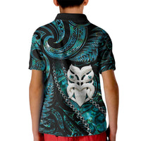 New Zealand Aotearoa Kid Polo Shirt Maori Wheku Paua Shell Glitter Turquoise LT05 - Polynesian Pride