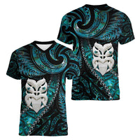 New Zealand Aotearoa Women V-Neck T-Shirt Maori Wheku Paua Shell Glitter Turquoise LT05 - Polynesian Pride