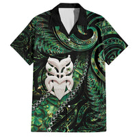 New Zealand Aotearoa Family Matching Puletasi and Hawaiian Shirt Maori Wheku Paua Shell Glitter Green LT05 Dad's Shirt - Short Sleeve Green - Polynesian Pride