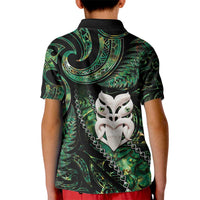 New Zealand Aotearoa Kid Polo Shirt Maori Wheku Paua Shell Glitter Green LT05 - Polynesian Pride