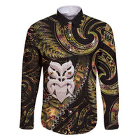 New Zealand Aotearoa Family Matching Off Shoulder Short Dress and Hawaiian Shirt Maori Wheku Paua Shell Glitter Gold LT05 Dad's Shirt - Long Sleeve Gold - Polynesian Pride