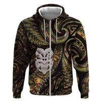 New Zealand Aotearoa Hoodie Maori Wheku Paua Shell Glitter Gold LT05 Zip Hoodie Gold - Polynesian Pride