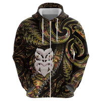 New Zealand Aotearoa Zip Hoodie Maori Wheku Paua Shell Glitter Gold
