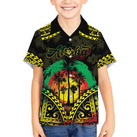 Aloha Tropical Palm Trees Family Matching Short Sleeve Bodycon Dress and Hawaiian Shirt Reggae Polynesian Pattern