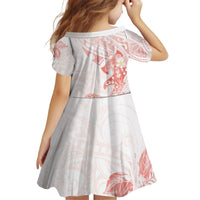 Polynesia Hammerhead Shark Kid Short Sleeve Dress Tropical Flowers Tribal Pattern Peach LT05 - Polynesian Pride