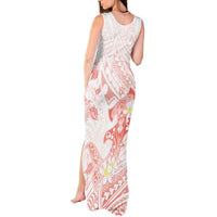 Polynesia Hammerhead Shark Tank Maxi Dress Tropical Flowers Tribal Pattern Peach
