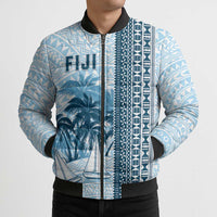 Custom Fiji Regatta Bomber Puffer Jacket Palm Tree Tapa Pattern - Polynesian Pride
