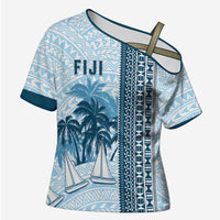 Custom Fiji Regatta Cross Shoulder Shirt Palm Tree Tapa Pattern - Polynesian Pride