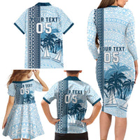 Custom Fiji Regatta Family Matching Long Sleeve Bodycon Dress and Hawaiian Shirt Palm Tree Tapa Pattern - Polynesian Pride
