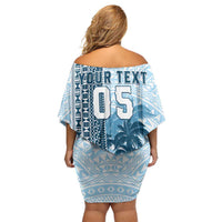 Custom Fiji Regatta Off Shoulder Short Dress Palm Tree Tapa Pattern - Polynesian Pride