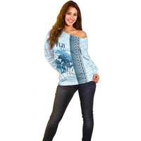 Custom Fiji Regatta Off Shoulder Sweater Palm Tree Tapa Pattern - Polynesian Pride