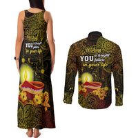 Happy Diwali Festival Couples Matching Tank Maxi Dress and Long Sleeve Button Shirts Diya Lamp Hibiscus Polynesian Pattern LT05 - Polynesian Pride