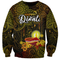 Happy Diwali Festival Sweatshirt Diya Lamp Hibiscus Polynesian Pattern LT05 Unisex Yellow - Polynesian Pride