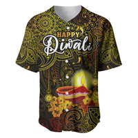 Personalized Happy Diwali Festival Baseball Jersey Diya Lamp Hibiscus Polynesian Pattern LT05 Yellow - Polynesian Pride
