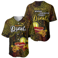 Personalized Happy Diwali Festival Baseball Jersey Diya Lamp Hibiscus Polynesian Pattern LT05 - Polynesian Pride