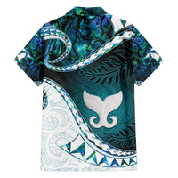 Aotearoa New Zealand Family Matching Tank Maxi Dress and Hawaiian Shirt Maori Wera Paua Shell Teal Glitter