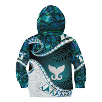 Aotearoa New Zealand Kid Hoodie Maori Wera Paua Shell Teal Glitter
