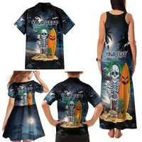 Personalised Hawaii Halloween Family Matching Tank Maxi Dress and Hawaiian Shirt Hallowaiian Skeleton Surf