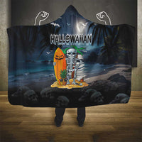 Hawaii Halloween Hooded Blanket Hallowaiian Skeleton Surf