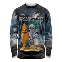 Personalised Hawaii Halloween Long Sleeve Shirt Hallowaiian Skeleton Surf