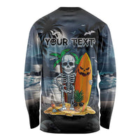 Personalised Hawaii Halloween Long Sleeve Shirt Hallowaiian Skeleton Surf