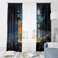 Hawaii Halloween Window Curtain Hallowaiian Skeleton Surf