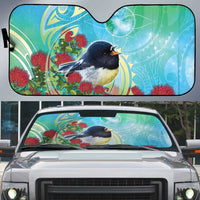 New Zealand Tomtit Auto Sun Shade Maori Koru With Pohutukawa Galaxy Style - Polynesian Pride