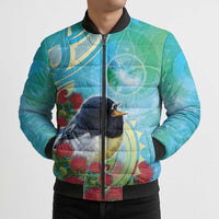 New Zealand Tomtit Bomber Puffer Jacket Maori Koru With Pohutukawa Galaxy Style - Polynesian Pride