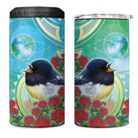 New Zealand Tomtit 4 in 1 Can Cooler Tumbler Maori Koru With Pohutukawa Galaxy Style - Polynesian Pride