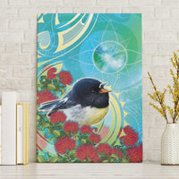 New Zealand Tomtit Canvas Wall Art Maori Koru With Pohutukawa Galaxy Style - Polynesian Pride