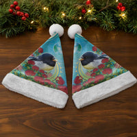 New Zealand Tomtit Christmas Santa Hat Maori Koru With Pohutukawa Galaxy Style - Polynesian Pride