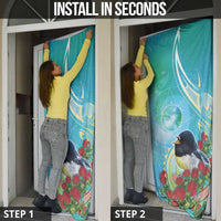 New Zealand Tomtit Door Cover Maori Koru With Pohutukawa Galaxy Style - Polynesian Pride