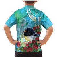New Zealand Tomtit Family Matching Mermaid Dress and Hawaiian Shirt Maori Koru With Pohutukawa Galaxy Style LT05 - Polynesian Pride
