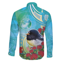 New Zealand Tomtit Family Matching Off The Shoulder Long Sleeve Dress and Hawaiian Shirt Maori Koru With Pohutukawa Galaxy Style LT05 - Polynesian Pride