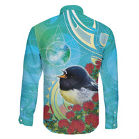 New Zealand Tomtit Family Matching Off Shoulder Maxi Dress and Hawaiian Shirt Maori Koru With Pohutukawa Galaxy Style LT05 - Polynesian Pride