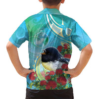 New Zealand Tomtit Family Matching Off Shoulder Short Dress and Hawaiian Shirt Maori Koru With Pohutukawa Galaxy Style LT05 - Polynesian Pride