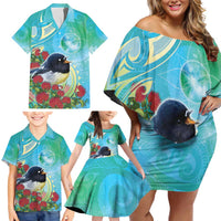 New Zealand Tomtit Family Matching Off Shoulder Short Dress and Hawaiian Shirt Maori Koru With Pohutukawa Galaxy Style LT05 - Polynesian Pride