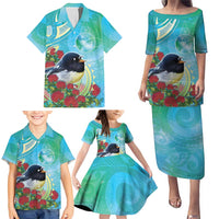 New Zealand Tomtit Family Matching Puletasi and Hawaiian Shirt Maori Koru With Pohutukawa Galaxy Style LT05 - Polynesian Pride