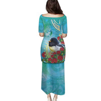 New Zealand Tomtit Family Matching Puletasi and Hawaiian Shirt Maori Koru With Pohutukawa Galaxy Style LT05 - Polynesian Pride