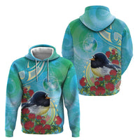 New Zealand Tomtit Hoodie Maori Koru With Pohutukawa Galaxy Style - Polynesian Pride
