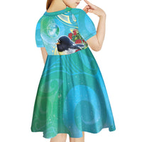 New Zealand Tomtit Kid Short Sleeve Dress Maori Koru With Pohutukawa Galaxy Style LT05 - Polynesian Pride