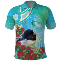 New Zealand Tomtit Polo Shirt Maori Koru With Pohutukawa Galaxy Style LT05 Aqua - Polynesian Pride